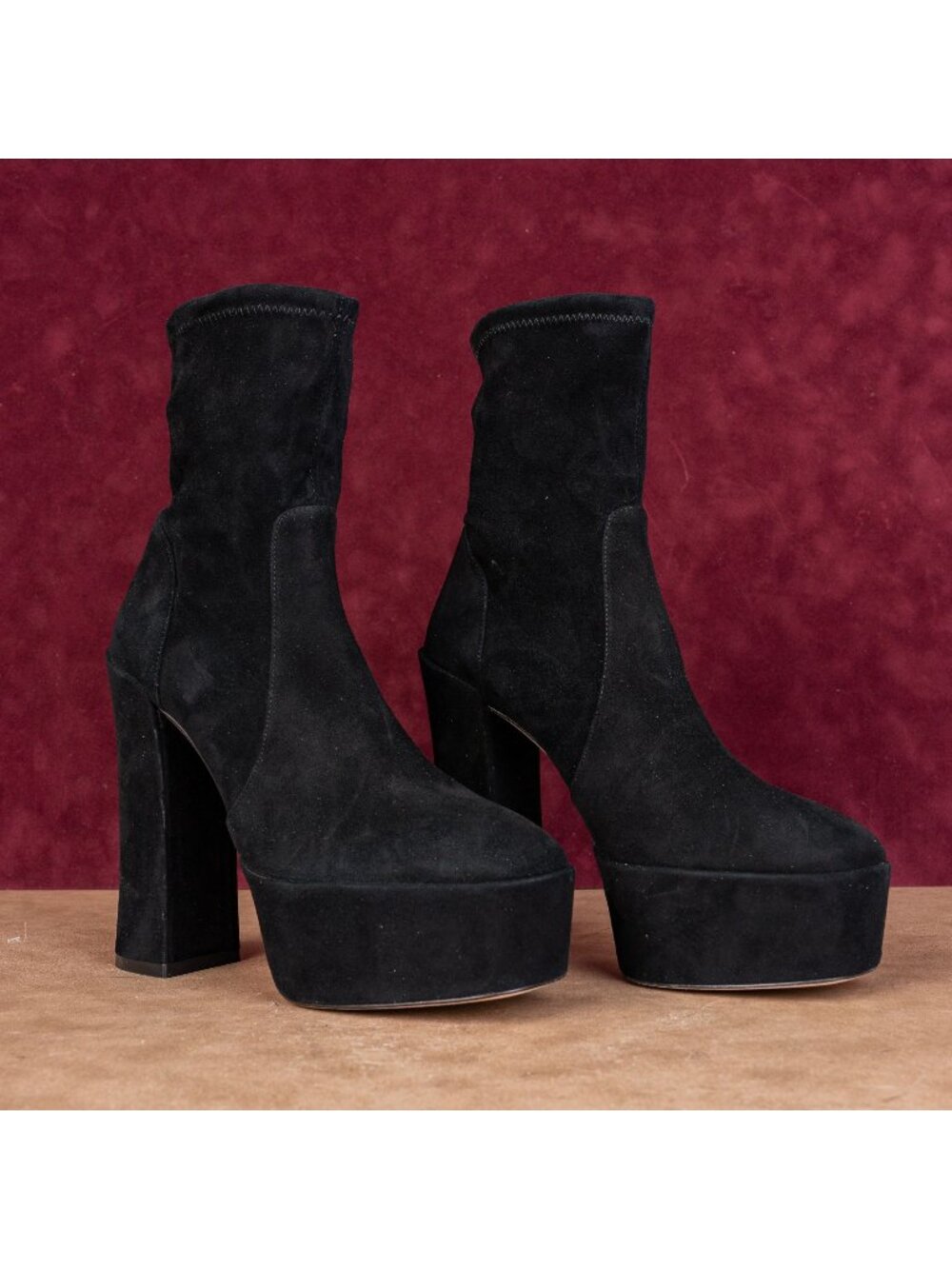 Stuart Weitzman Women Skyhigh Black Suede Platform Fashion Ankle Boots sz 8.5